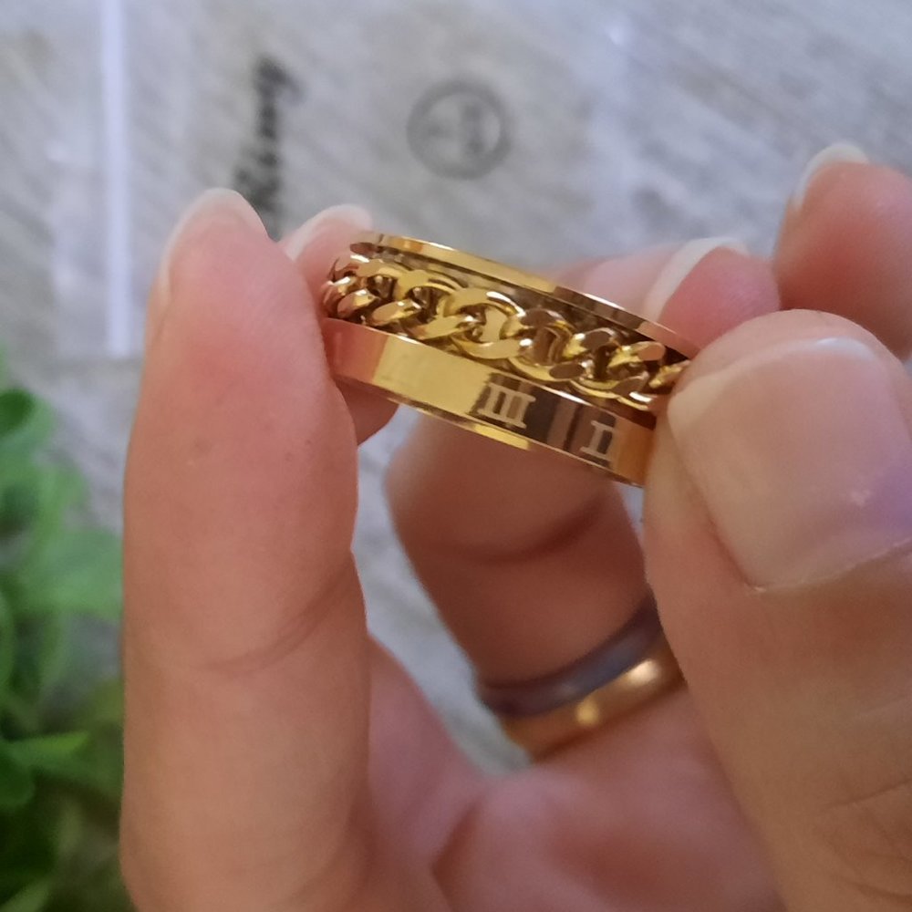Men's Gold-Plated, Wide Band Spinner Ring NWT! - Roman Numerals, Size 7